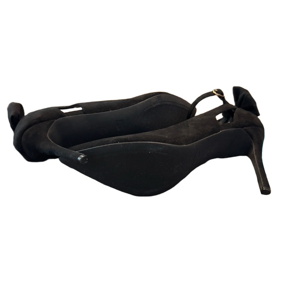 ZBY WM Black Pointed Toe Ankle Strap Bow Detail High Heel Stiletto Heels SZ 10 - Picture 7 of 7